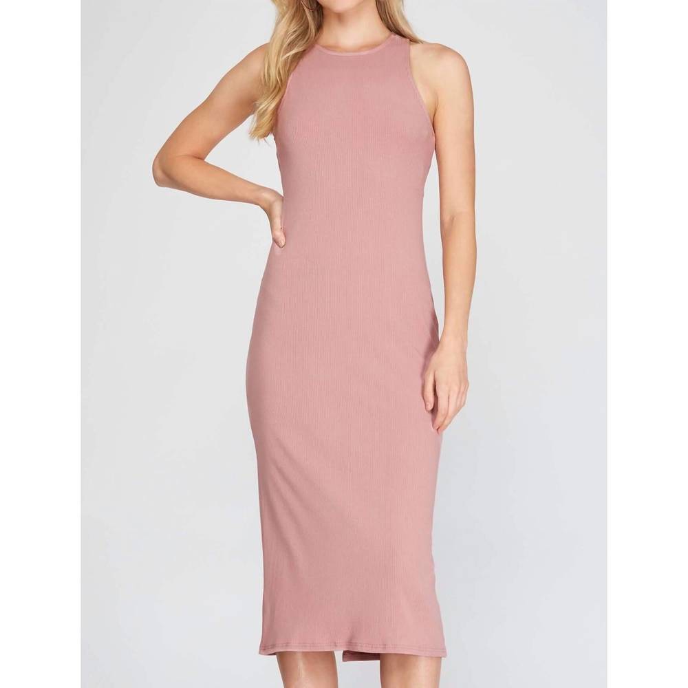 NEW SHE + SKY the delilah dress: cross back ribbed knit bodycon midi dress in du